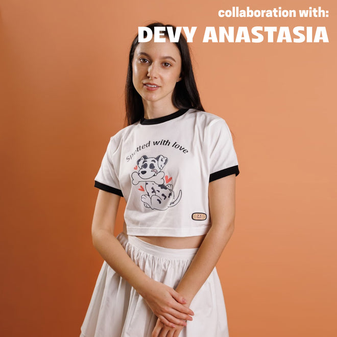 ANOWN X DEVY SPOTTED LOVE CROPPED T-SHIRT // WHITE NETRAL & BLACK