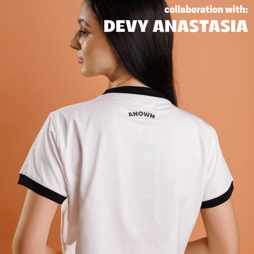 ANOWN X DEVY SPOTTED LOVE CROPPED T-SHIRT // WHITE NETRAL & BLACK