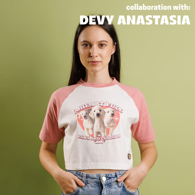 ANOWN X DEVY PAWS AND CUDDLES CROPPED T-SHIRT // WHITE & PINK