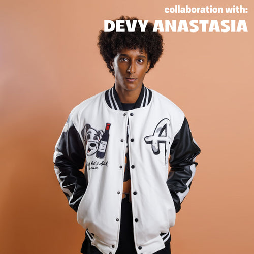 ANOWN X DEVY TO BE BAD VARSITY JACKET // BLACK & WHITE