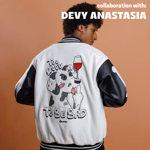 ANOWN X DEVY TO BE BAD VARSITY JACKET // BLACK & WHITE