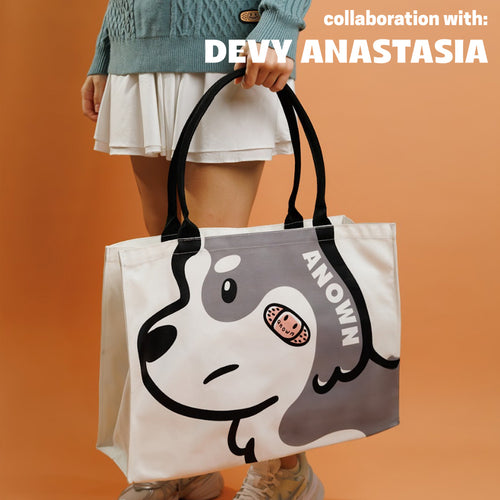 ANOWN X DEVY HUSKY HEAD TOTEBAG // WHITE