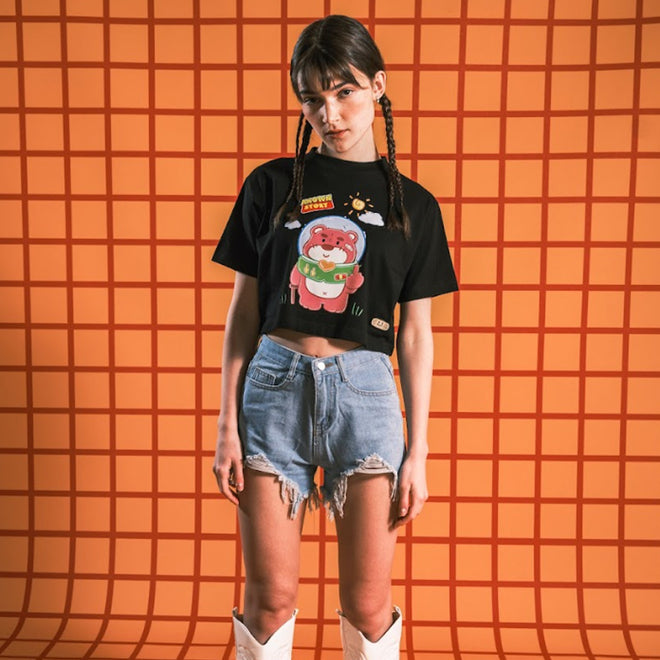 PINK BEAR CROPPED T-SHIRT // BLACK