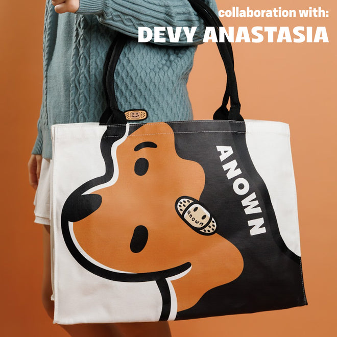 ANOWN X DEVY DASCHUND HEAD TOTEBAG // WHITE