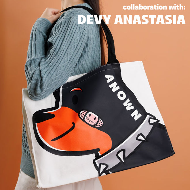 ANOWN X DEVY DOBBERMAN HEAD TOTEBAG // WHITE