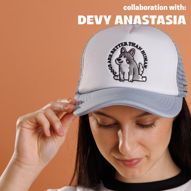 ANOWN X DEVY DOGS BETTER TRUCKER HAT // WHITE GREY