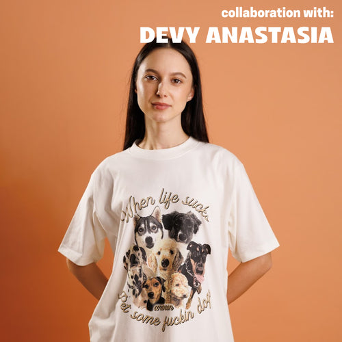 ANOWN X DEVY WHEN LIFE SUCKS T-SHIRT // BROKEN WHITE