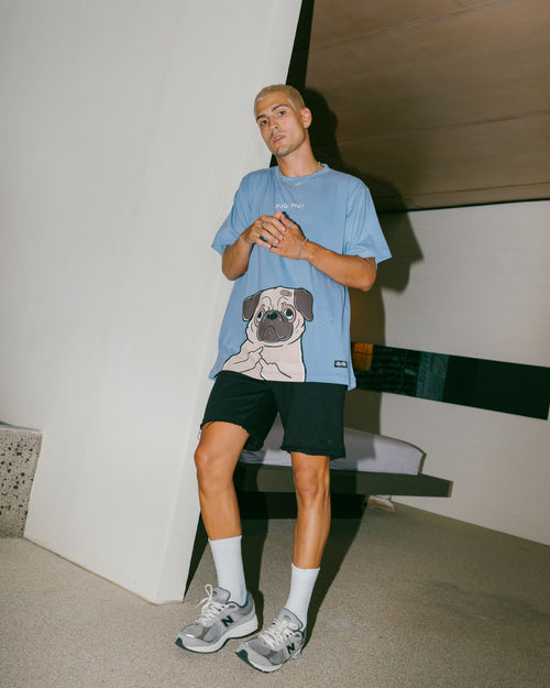 FAWKING PUG T-SHIRT // DUSTY BLUE