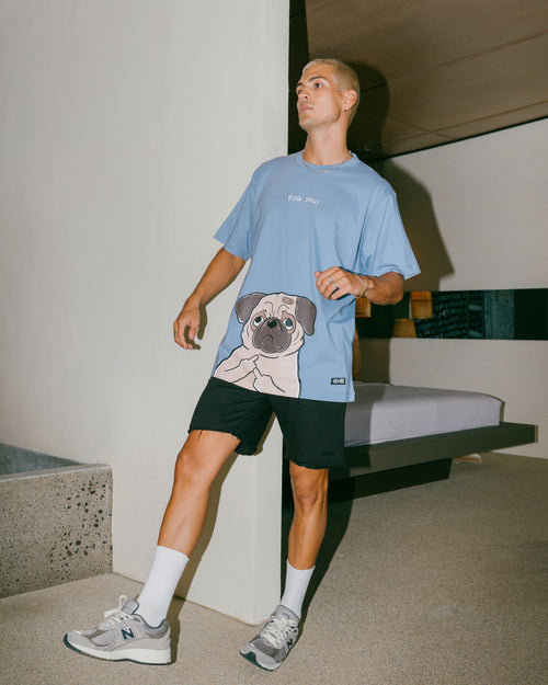 FAWKING PUG T-SHIRT // DUSTY BLUE