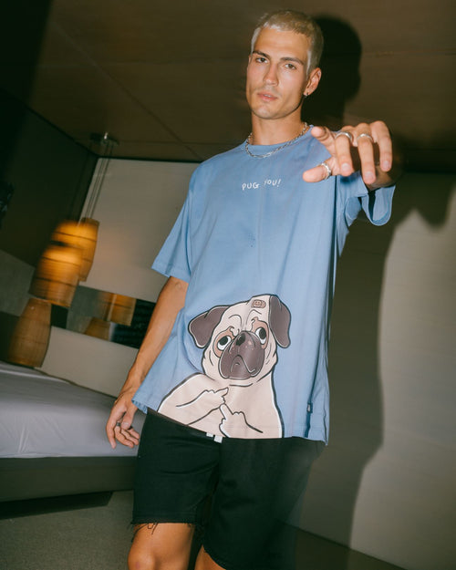 FAWKING PUG T-SHIRT // DUSTY BLUE