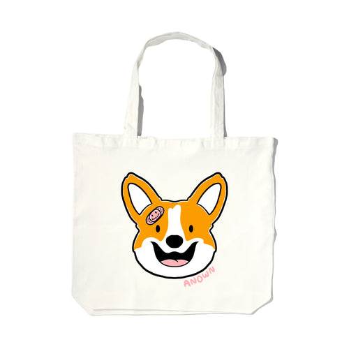 CORGI HEAD TOTEBAG // BROKEN WHITE