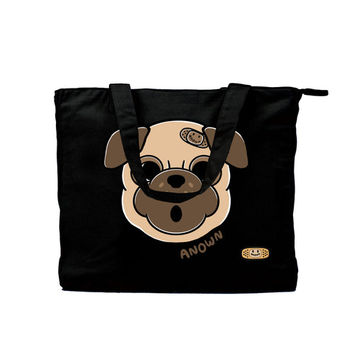 PUG FACES SHOULDER BAG // BLACK