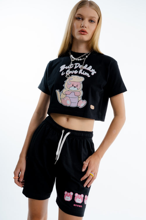 BUT DADDY CROPPED T-SHIRT // BLACK