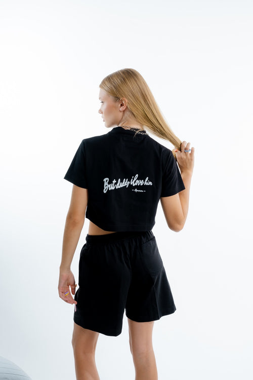 BUT DADDY CROPPED T-SHIRT // BLACK