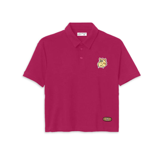 DRAGON HEAD CROPPED POLO // FUSCHIA