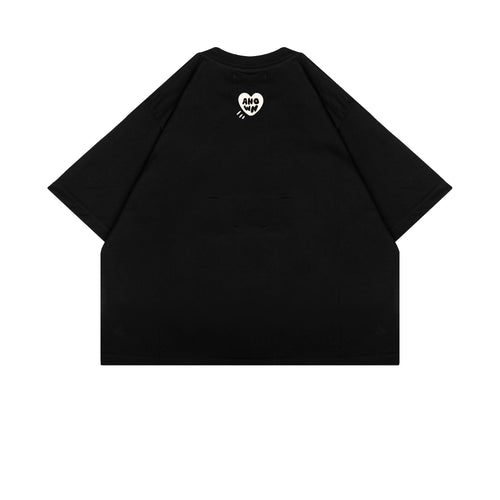 LOVE POM CROPPED T-SHIRT // BLACK