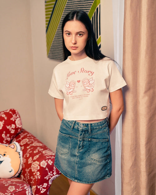 LOVE STORY CROPPED T-SHIRT // BROKEN WHITE