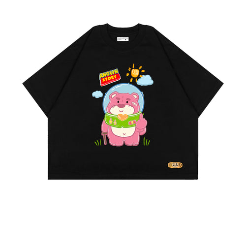 PINK BEAR CROPPED T-SHIRT // BLACK