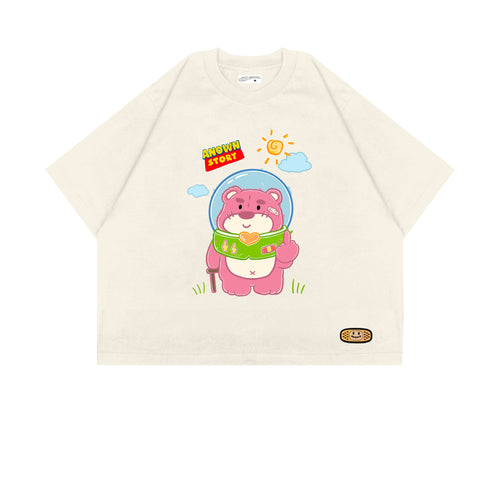 PINK BEAR CROPPED T-SHIRT // BROKEN WHITE