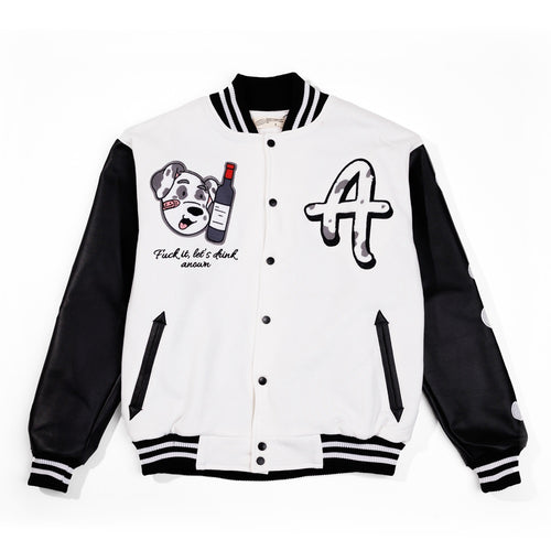 ANOWN X DEVY TO BE BAD VARSITY JACKET // BLACK & WHITE