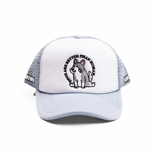 ANOWN X DEVY DOGS BETTER TRUCKER HAT // WHITE GREY