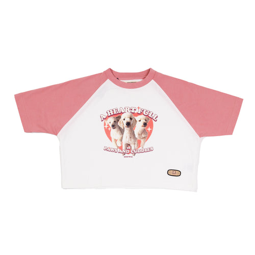 ANOWN X DEVY PAWS AND CUDDLES CROPPED T-SHIRT // WHITE & PINK