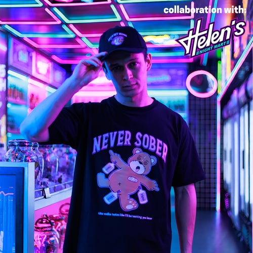 ANOWN X HELENS NIGHT MART NEVER SOBER T-SHIRT // BLACK