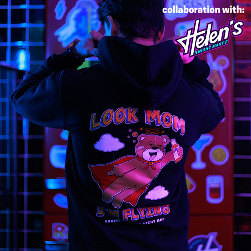 ANOWN X HELENS NIGHT MART NEVER STOP FLYING HOODIE // BLACK