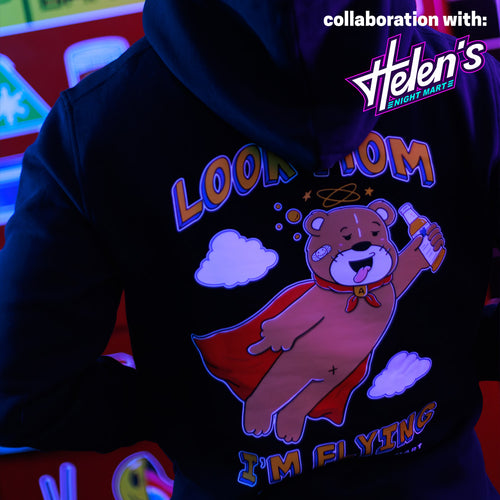 ANOWN X HELENS NIGHT MART NEVER STOP FLYING HOODIE // BLACK