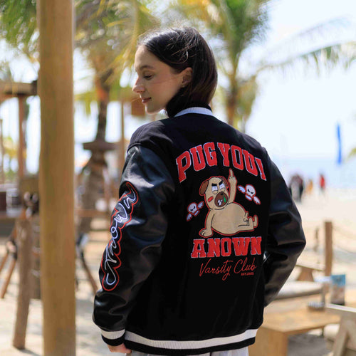 PUG YOU VARSITY JACKET // BLACK