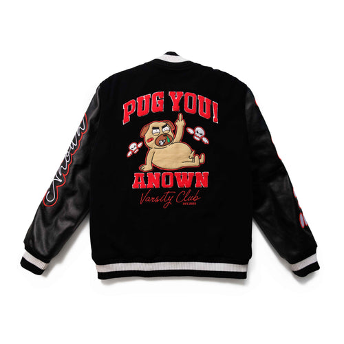 PUG YOU VARSITY JACKET // BLACK