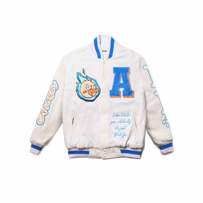 DUCK YOU VARSITY JACKET // WHITE