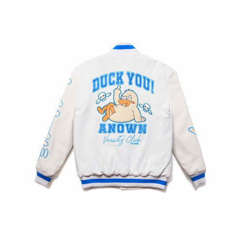 DUCK YOU VARSITY JACKET // WHITE
