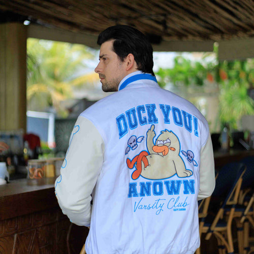 DUCK YOU VARSITY JACKET // WHITE